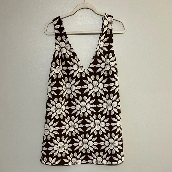 Hill House XXS Brown Floral Sleeveless Top Deep V Lightweight Summer Dress - Picture 10 of 10